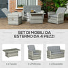 Set da Giardino 4pz in Rattan Grigio con Tavolo ad Altezza Regolabile, 2 Poltrone Reclinabili e Divano 2 Posti  860-276V00LR