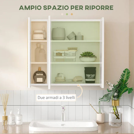 Armadietto Specchiera Bagno a 3 Ante con Mensole Regolabili, 68x22x60cm, Bianco TG9834-559V80WTTG9