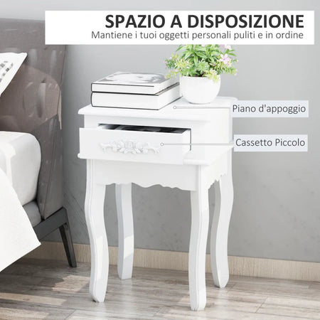 Comodino Moderno con Cassetto Mobiletto Multiuso in Legno Bianco, 40 x 35 x 60cm YH6833-240YH6