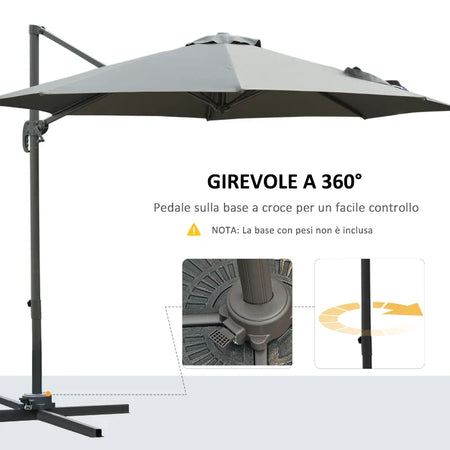 Ombrellone da Giardino a Manovella e a 8 Stecche con Angolazione Regolabile, Ø2.95x2.5 m, Grigio 84D-065CG