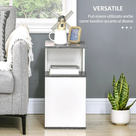 Comodino con Ripiano Aperto in Truciolato dal Design Irregolare, 35x29.5x60 cm, Grigio e Bianco DR6831-569WTDR6