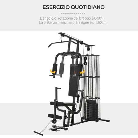 Stazione Fitness Palestra Multifunzione per Allenamento a Casa e Professionale, Acciaio 150x110x210cm Nero ZB5A91-134BKZB5