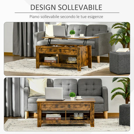 Tavolino da Salotto con Contenitore e Piano che si alza , in Legno 105x50x50 Marrone Rustico TF9839-135CFTF9 , soggiorno basso nero bianco grgio design moderno sala moderno alto divano camera legno vetro rotondo