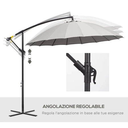 Ombrellone Decentrato da Giardino 3x2.6 m a 18 Stecche con Base a Croce, Grigio 84D-118GY