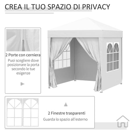 Gazebo Pieghevole Pop-up Outsunny 2x2 m Impermeabile con 4 Pareti Rimovibili, Bianco, con Borsa da Trasporto