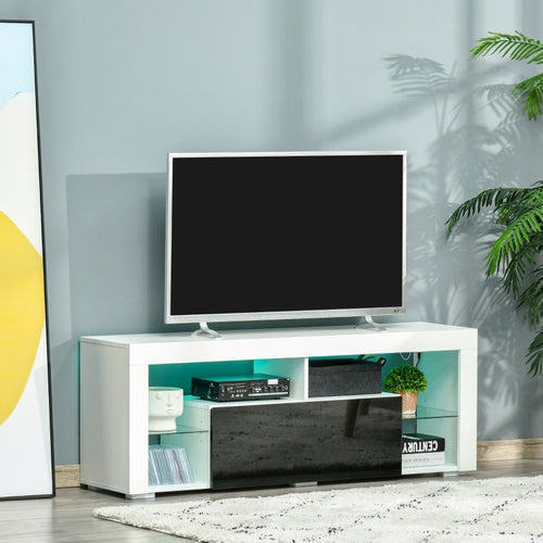 Mobile Porta TV con Luci a LED e Telecomando Bianco e nero lucido con cassettone F839-126V90BKA ,  soggiorno salotto marrone alto basso grigio cassetti design da terra parete grande tavolino ingresso moderno muro parete attrezzata sala