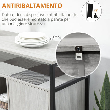 Credenza Moderna in Legno con 2 Armadietti e Ripiani, Mobile Cucina e per Ingresso Grigio Chiaro, 100x34x87.2cm F835-675LGA
