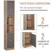 Mobiletto Salvaspazio per Bagno in Legno, Mobile da Bagno con 2 Armadietti e 6 Ripiani, Grigio e Rovere, Design a Torre 30 x 24 x 170cm QS5834-240QS5