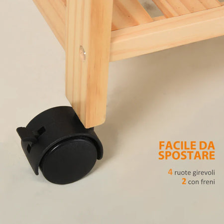 Carrello da Cucina a 4 Livelli in MDF e Legno di Pino con 4 Ruote Girevoli, 40x30x76 cm, Bianco e Marrone WE9801-131WE9