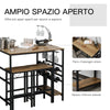 Set Tavolo 2 Sgabelli Alti da Bar in Legno Isola Cucina con Portabottiglie e Portabicchieri in Stile Industriale YU9835-215YU9