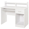 Scrivania per Computer Compatta, Scrivania PC Fisso in Legno Bianco con Ripiano Tastiera Estraibile e Mensole 104x48x95.5cm XN5836-262WTXN5