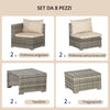 Salotto da Giardino in Rattan PE da 8 Pezzi con Poltrone, Tavolini e Sgabelli, Beige 860-099BG