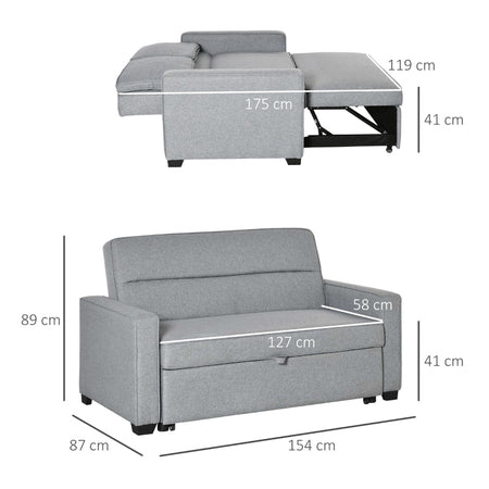 Divano Letto a 1 Piazza in Tessuto , Seduta 2 Posti e Schienale a 3 Reclinazioni, 154x87x89cm soggiorno salotto ufficio studio F839-157A