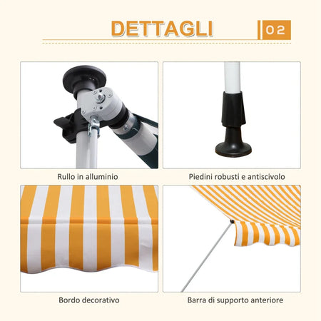 Tenda da Sole a Bracci 3x1.5m con Manovella e Struttura Telescopica, Giallo e Bianco QS1840-183YLQS1