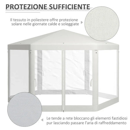 Gazebo da Giardino Esagonale con Doppio Ingresso, in Metallo e Poliestere, 3.94x3.94x2.5 m, Crema 84C-044V02CW