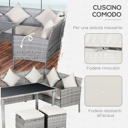 Set 5 Pezzi Salotto da Esterno con 2 Divani 1 Tavolino 2 Sgabelli, Mobili da Giardino in Rattan Grigio 860-093CW