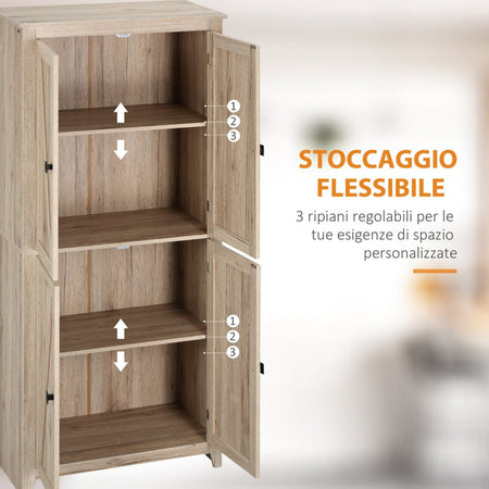 credenza alta Mobile Cucina a 4 Ante con Mensole Regolabili e Base Rialzata in Legno 80x40x182cm sala da pranzo soggiorno salotto F838-212NDA