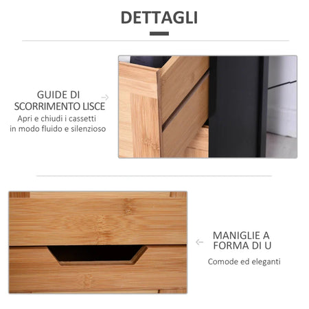 Colonna Bagno con 2 Cassetti e 3 Vani Aperti in Legno MDF e Bambù 30x30x144.3 cm YH2834-208YH2