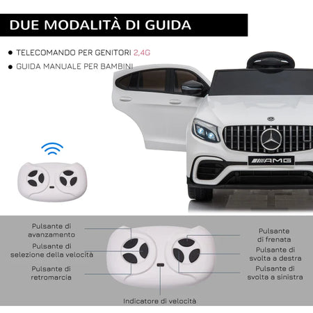 Macchina Elettrica per Bambini 3-5 Anni Mercedes con Cintura di Sicurezza e Telecomando, Bianco MN1370-074V90WTMN1