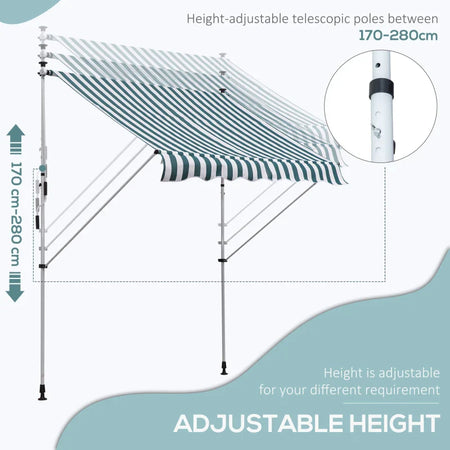 Tenda da Sole da Esterno 2x1.5m a Rullo con Manovella, Altezza e Angolazione Regolabile, Bianco e Verde ZA4840-182MX
