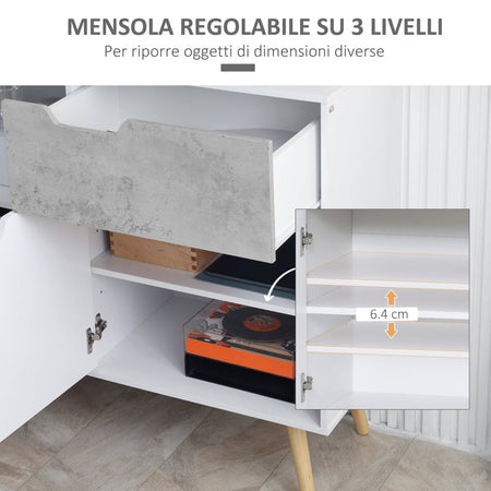Mobile da Salotto con 2 Armadietti a 2 Ante e Cassetto in legno Pino, 100x40x82 cm, Grigio e Bianco mobile tv credenza madia F838-196LGA