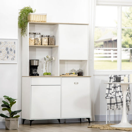 credenza alta cucina Dispensa in MDF con Ripiani Aperti, Armadietti e Cassetto, 119x41x180 cm, Bianco , mobile soggiorno sala pranzo F835-767V02WTA