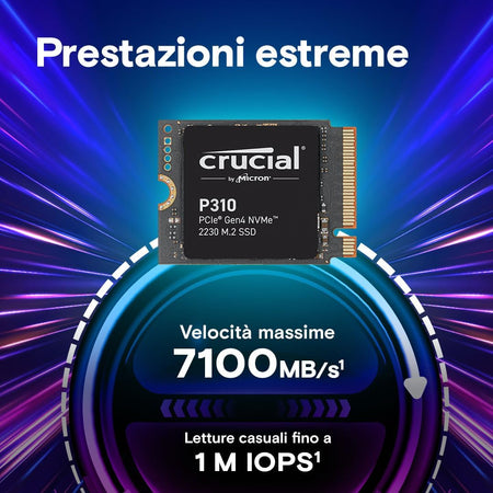 Crucial P310 Ssd Interno 1TB PCIe Gen4 NVMe 2230 M.2 Da 2,5 Pollici CT1000P310SSD2