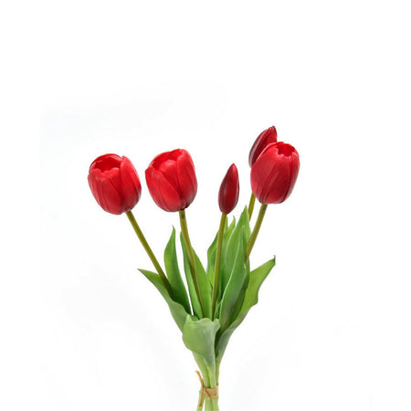 Mazzo 5 tulipani in gomma per decorazione ambienti h 39 cm