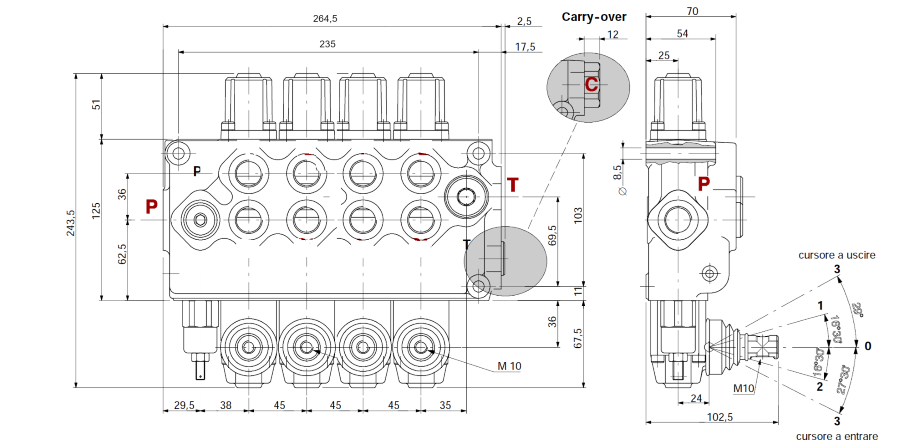 Distributore Walvoil SD11 a 4 leve a doppio effetto - 70L
