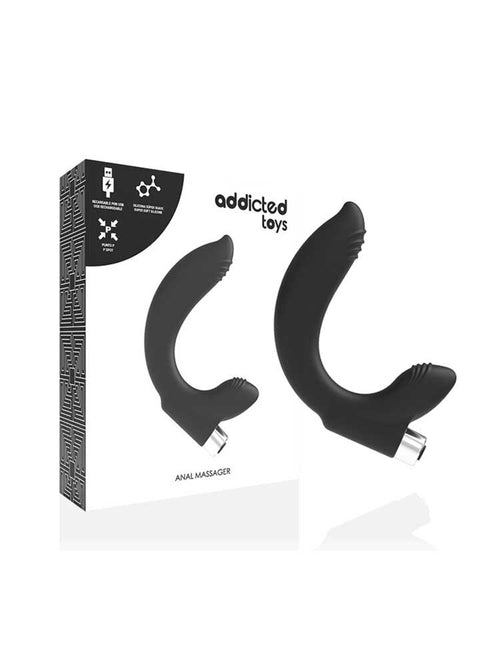Plug Anale Vibrante Nero Curvo in Silicone Punto P Waterproof vibrazioni 10 X