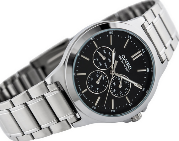 Orologio casio da uomo, MTP-V300D-1A, quadrante cronografo con sfondo nero, movimento al quarzo impermeabile