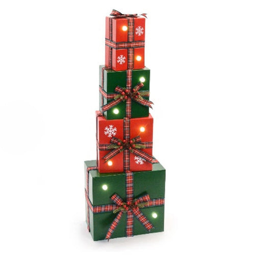 Composizione regali di natale in metallo con luci a batteria per decorazioni natalizie
