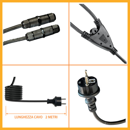 Cavo per due fari - cablaggio doppio con spina schuko - sdoppiatore elettrico doppio serracavo con morsetti stagni - alimentazione elettrica a due vie. - ElettroWatt.eu