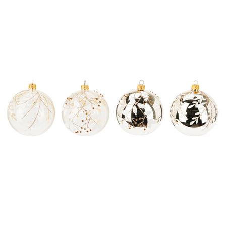 Palline per albero di Natale in vetro decorate con rami glitter Ø 10 cm