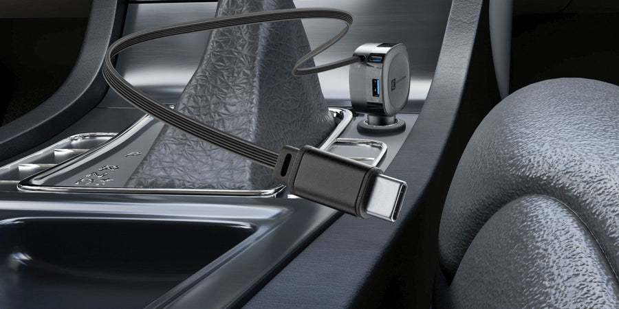 Cellularline Caricatore Auto 60W con Cavo Retrattile Nero