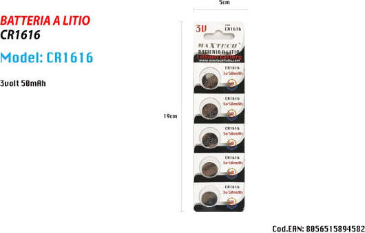 5-Batterie-Cr1616-3v-Pile-A-Bottone-Per-Orologi-Telecomandi-Apparecchi-Maxtech