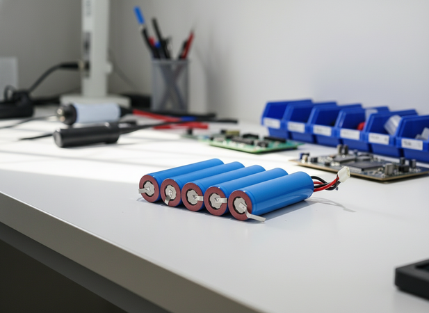 5 Batterie 18650 3,7V Litio 2200mAh Ricaricabile Paglietta Linguette Lamelle saldabili