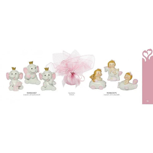 5 Pezzi Bomboniera Nascita Bimba Elefantino 3D Resina Harmony