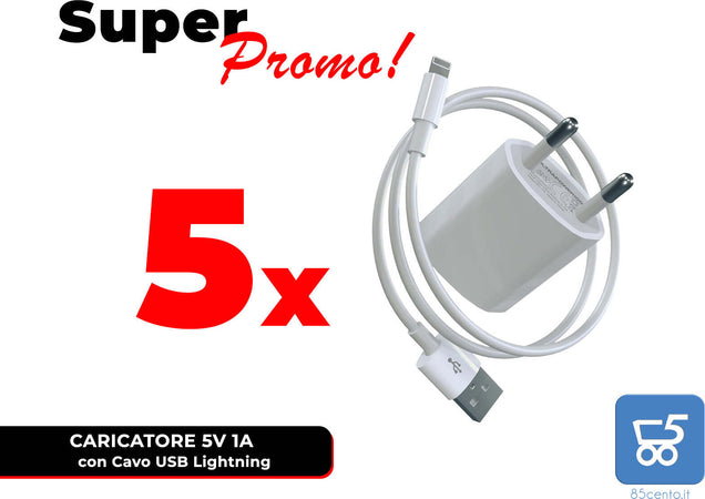 5 Pezzi Caricabatterie compatibile iPhone iPad iPod cavo USB Lightning 5V 1A Ultrapower100