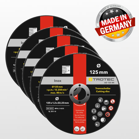 5 Dischi da taglio per INOX e metalli in genere Ø 125mm spessore 1.2mm uso professionale Made in germany