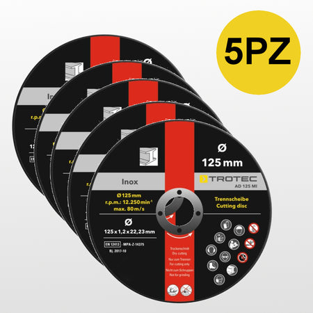 5 Dischi da taglio per INOX e metalli in genere Ø 125mm spessore 1.2mm uso professionale Made in germany