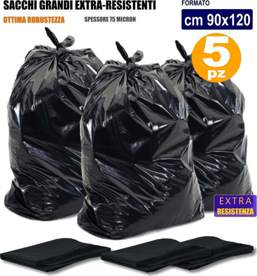 5 SACCHI SPAZZATURA SENZA MANIGLIE NERI 90 x 120 CM 150 LITRI SUPER RESISTENTI Salute e cura della persona/Pulizia e cura della casa/Carta pellicole sacchetti e salviette/Sacchetti per immondizia Trade Shop italia - Napoli, Commerciovirtuoso.it