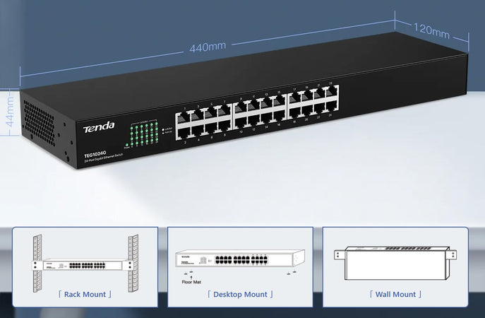 Switch 24 Porte Gigabit Installabile a Rack, TEG1024G