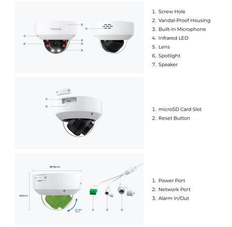 Telecamera Dome PoE Antivandalo IK10 4K con Zoom Ottico 5X, RP-PCV8MZ