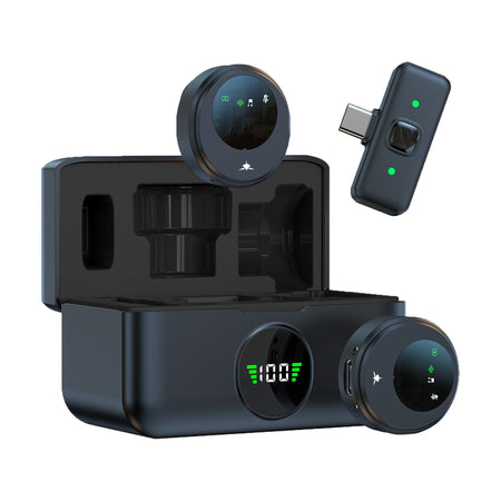 Set 2 Mini Microfoni Lavalier Wireless con Ricevitore USB-C e Custodia di Ricarica, TASSA