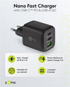Nano Caricatore Alimentatore GaN 2xUSB-C (PD) + USB-A (QC) da Muro 65W Nero