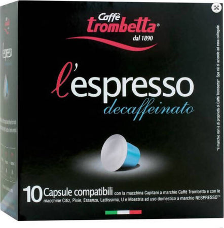 50 Capsule Compatibili Nespresso Caffè Trombetta L'Espresso Decaffeinato 50 pezzi Capsule Compatibili Nespresso Caffè Trombetta L'Espresso Decaffeinato, 50 pezzi Non solo alimenti - Albano Laziale, Commerciovirtuoso.it