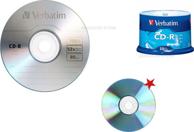 50 CD-R VERBATIM 100% Vergini Vuoti 52X 700Mb Per Audio 80 Min ORIGINALI Elettronica/Informatica/Accessori/Supporti vergini/DVD-R Zencoccostore - Formia, Commerciovirtuoso.it
