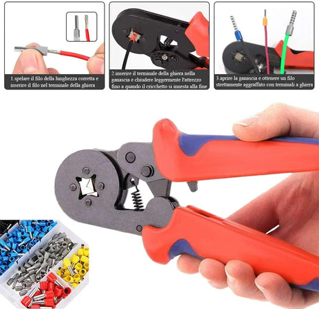 Pinza Crimpare a Cricchetto per Capicorda con 1200 Terminali 2.5-6.0 mm