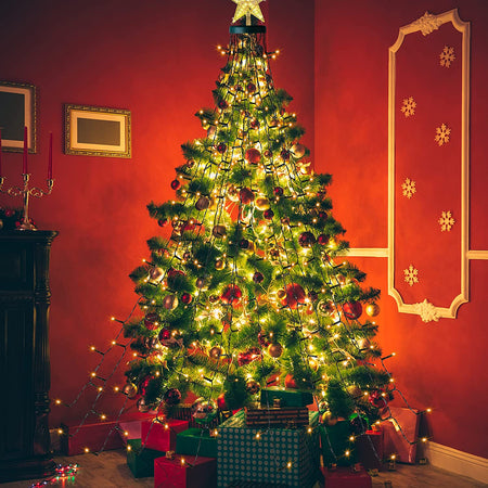 Catena Luminosa 280 Luci LED IP44 Bianco Caldo per Albero con Anello